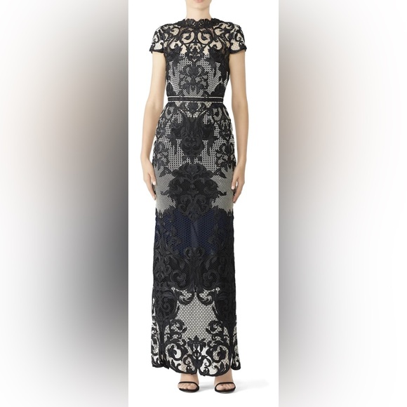 NWT Marchesa Black and Cream Lace Maxi Dress, US4 - Picture 5 of 16